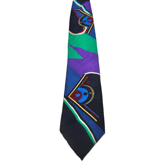 Mondo Uomo Mens 100% Tie Silk Abstract Multicolor Made In Italy Necktie - Picture 4 of 14